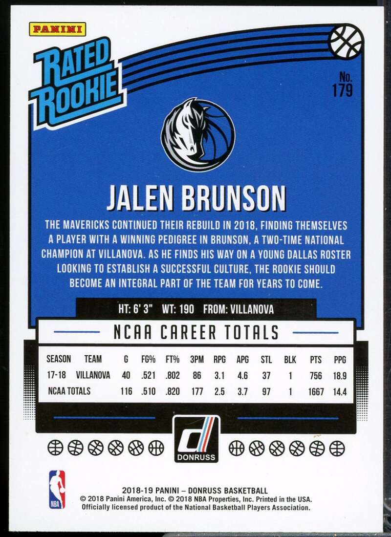 Jalen Brunson Rookie Card 2018-19 Donruss #179  Image 2