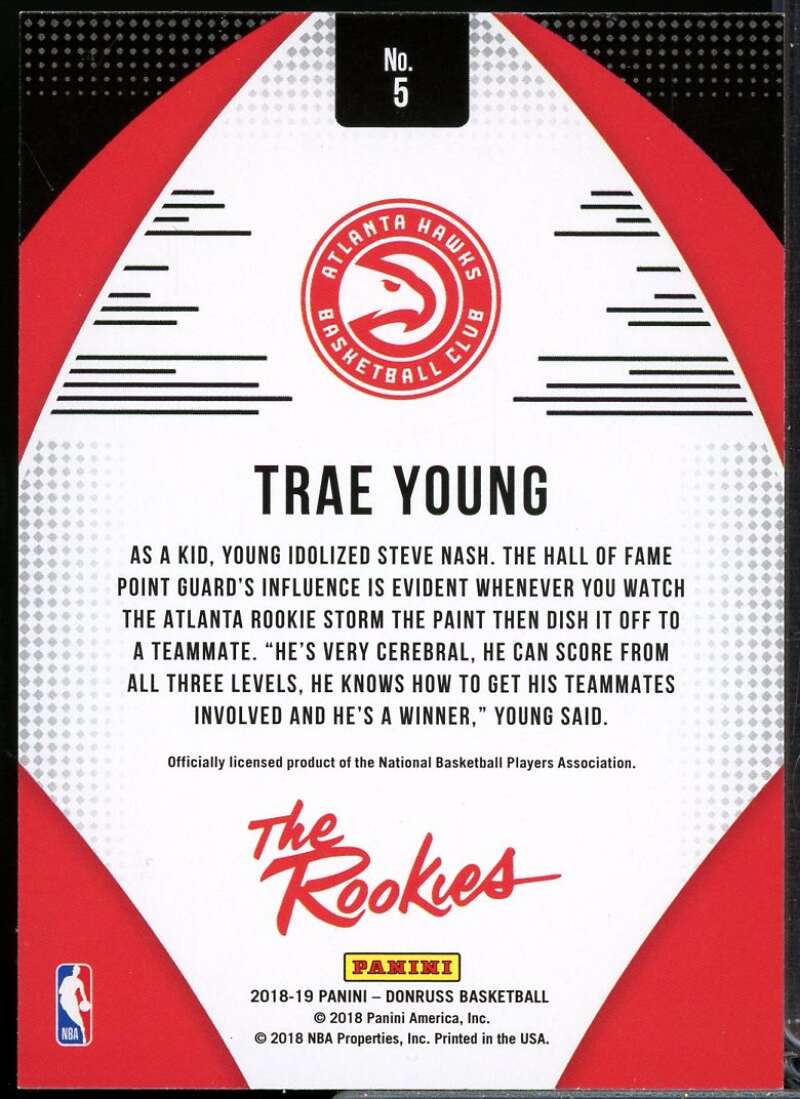 Trae Young Rookie Card 2018-19 Donruss The Rookies #5  Image 2