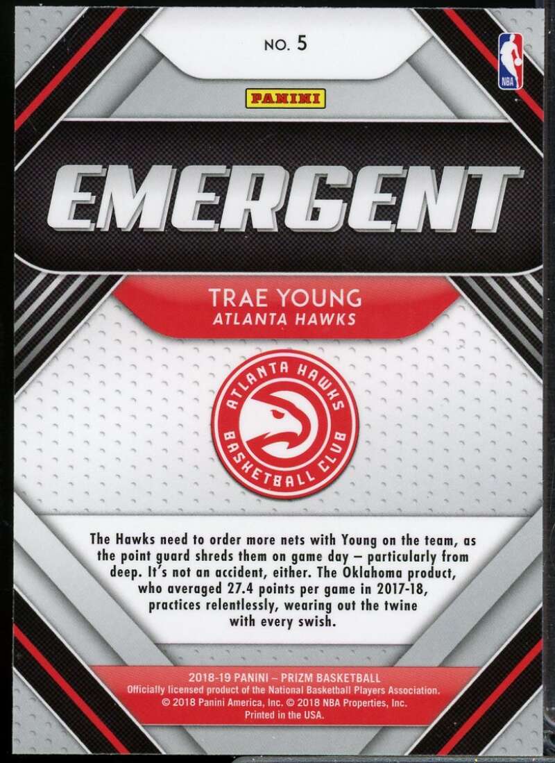 Trae Young Rookie Card 2018-19 Panini Prizm Emergent #5  Image 2