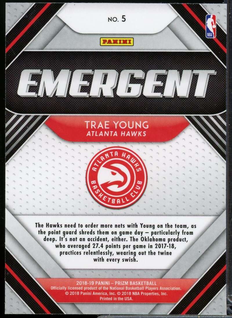 Trae Young Rookie Card 2018-19 Panini Prizm Emergent #5  Image 2