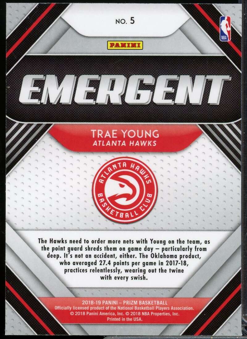 Trae Young Rookie Card 2018-19 Panini Prizm Emergent #5  Image 2