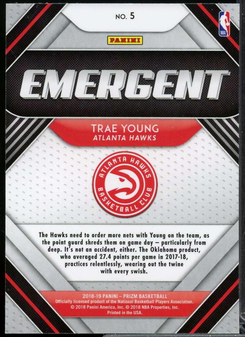 Trae Young Rookie Card 2018-19 Panini Prizm Emergent #5  Image 2