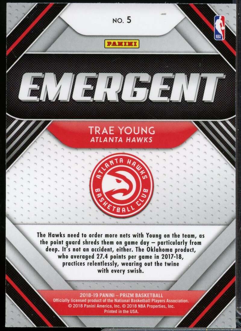 Trae Young Rookie Card 2018-19 Panini Prizm Emergent #5  Image 2