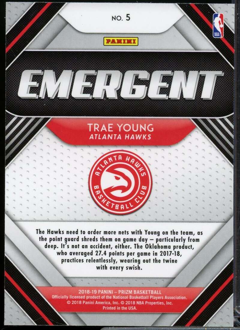 Trae Young Rookie Card 2018-19 Panini Prizm Emergent #5  Image 2
