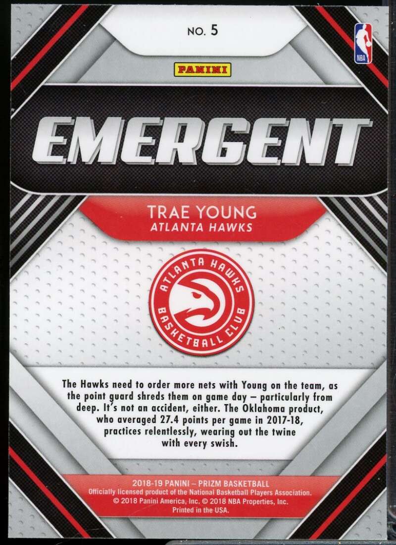 Trae Young Rookie Card 2018-19 Panini Prizm Emergent #5  Image 2