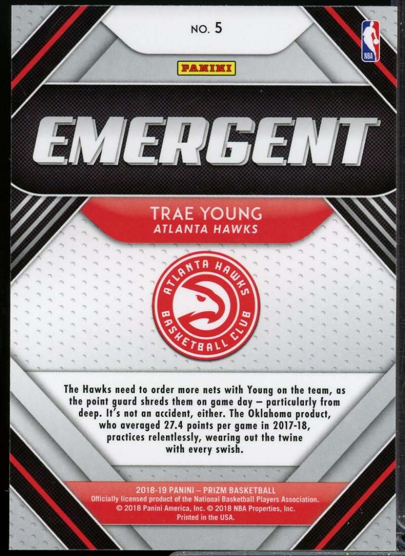 Trae Young Rookie Card 2018-19 Panini Prizm Emergent #5  Image 2