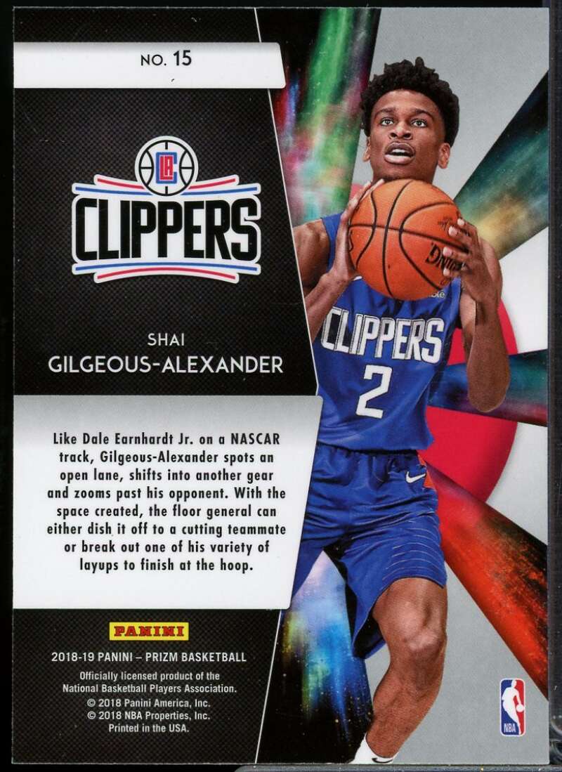 Shai Gilgeous-Alexander Rookie Card 2018-19 Panini Prizm Freshman Phenoms #15  Image 2