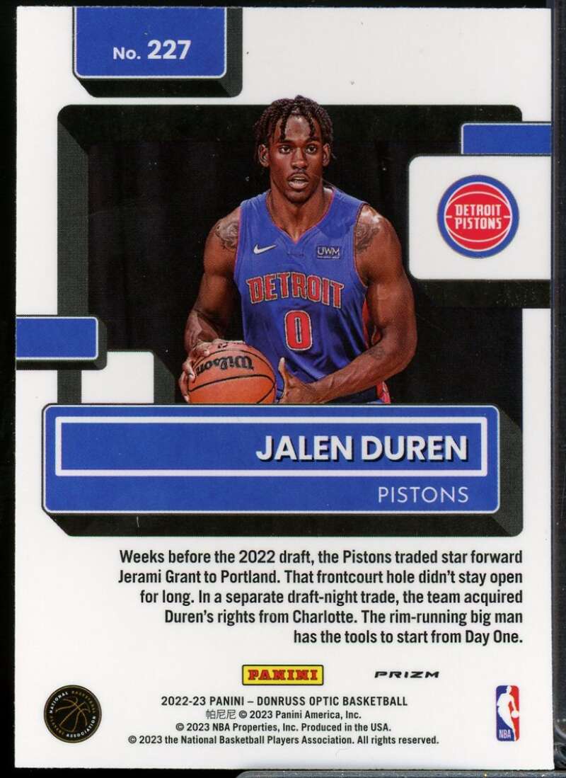 Jalen Duren Rookie Card 2022-23 Donruss Optic Holo #227  Image 2