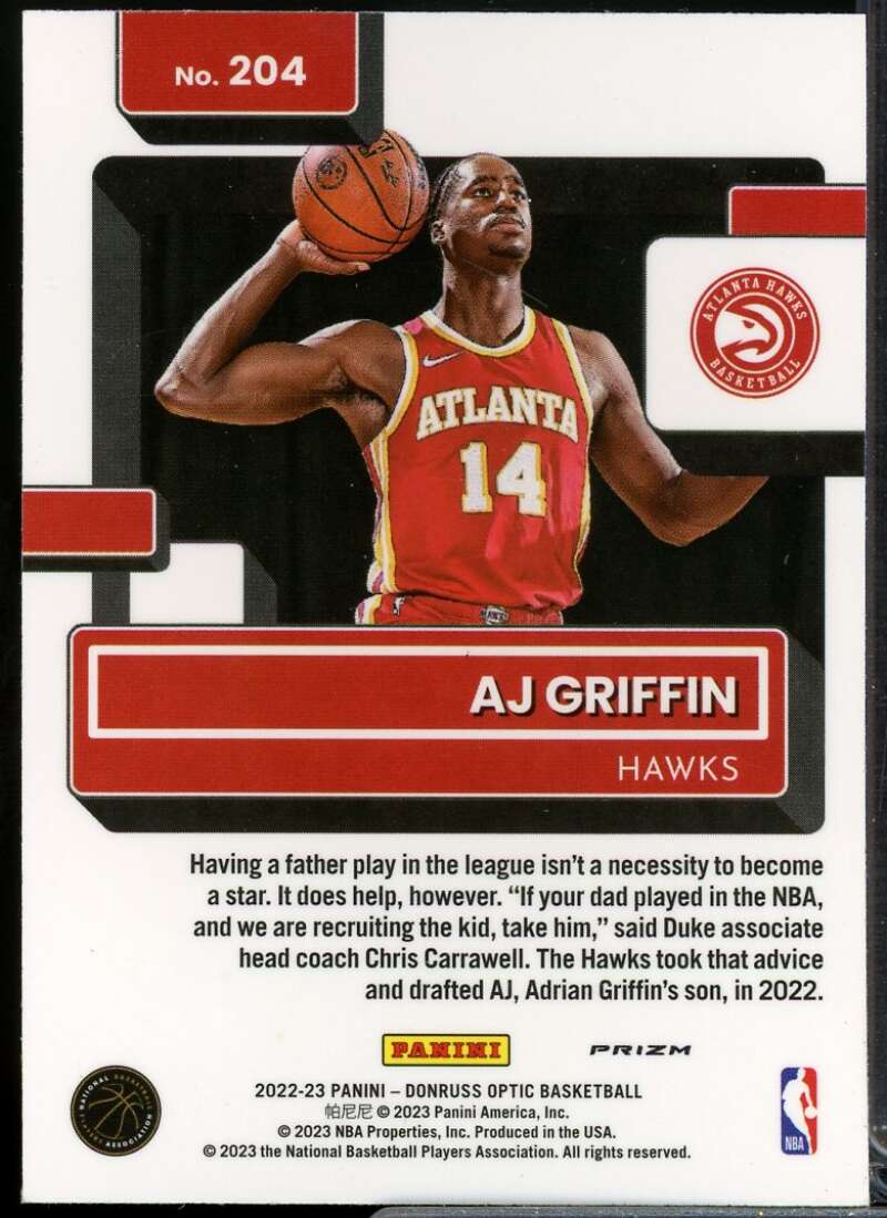 AJ Griffin Rookie Card 2022-23 Donruss Optic Hyper Pink #204  Image 2
