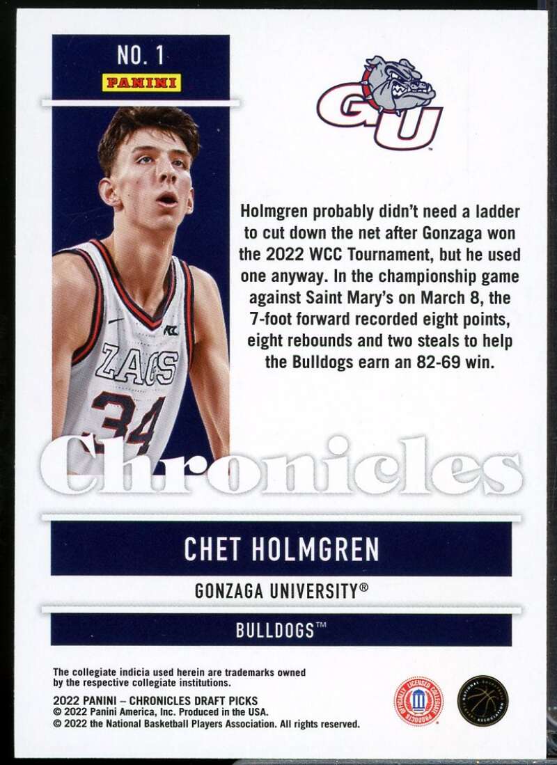 Chet Holmgren Rookie Card 2022-23 Panini Chronicles Draft Picks #1  Image 2