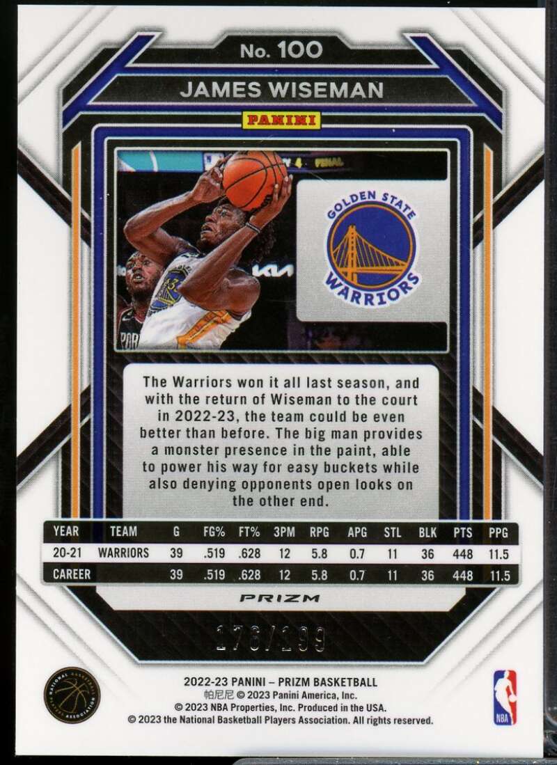James Wiseman Card 2022-23 Panini Prizm Prizms Blue #100  Image 2