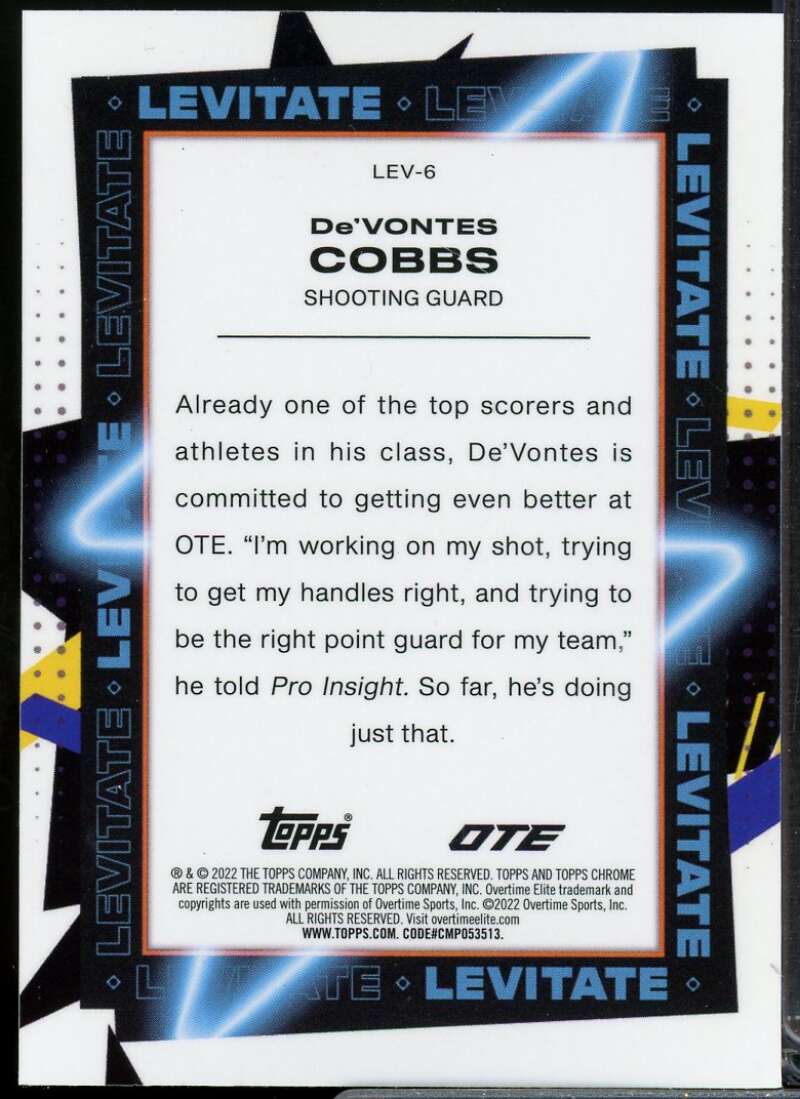 De'Vontes Cobbs Card 2021-22 Topps Chrome Overtime Elite Levitate #LEV6  Image 2