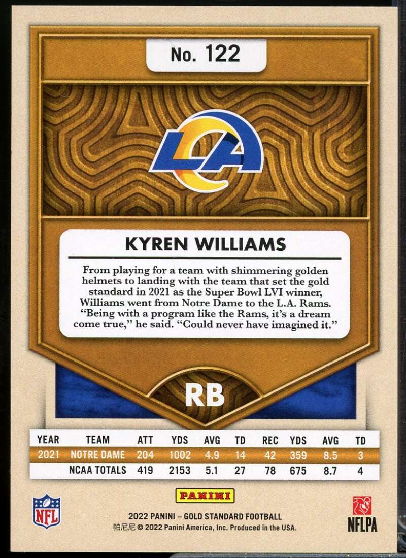 Kyren Williams Rookie Card 2022 Panini Gold Standard Citrine #122  Image 2