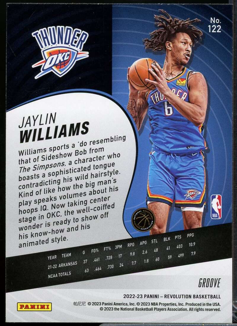 Jaylin Williams Rookie Card 2022-23 Panini Revolution Groove #122  Image 2