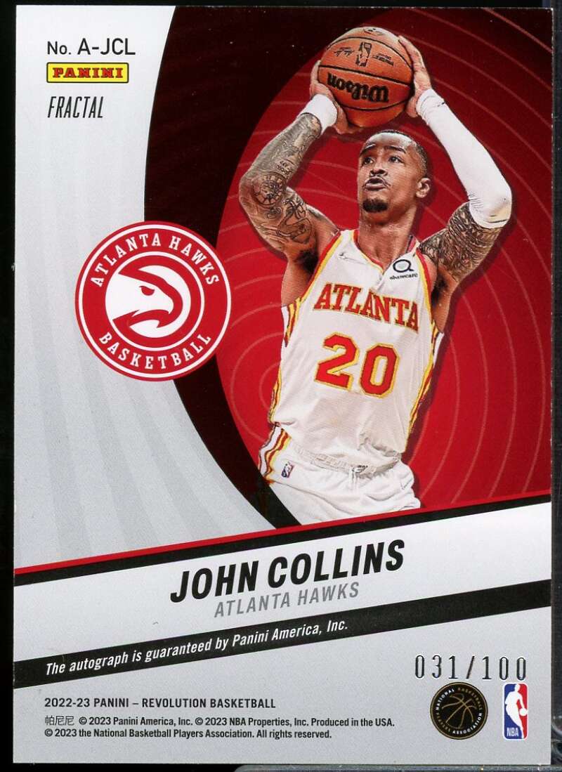 John Collins Card 2022-23 Panini Revolution Autographs Fractal #20  Image 2