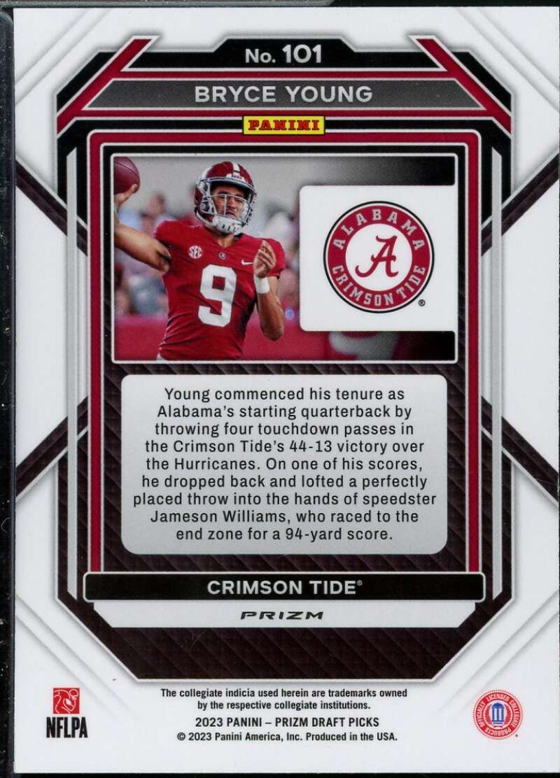 Bryce Young Rookie Card 2023 Panini Prizm Draft Picks Prizms Ruby Wave #101  Image 2