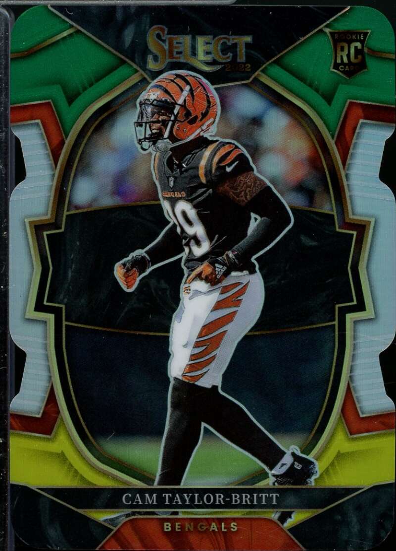 Cameron Taylor-Britt Rookie Card 2022 Select Prizm Green and Yellow Die Cut #72  Image 1
