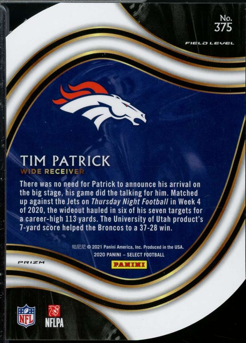 Tim Patrick Rookie Card 2020 Select Prizm Maroon Die Cut #375  Image 2