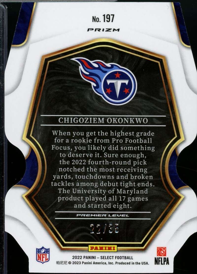 Chigoziem Okonkwo Rookie Card 2022 Select Prizm Blue and Orange Die Cut #197  Image 2