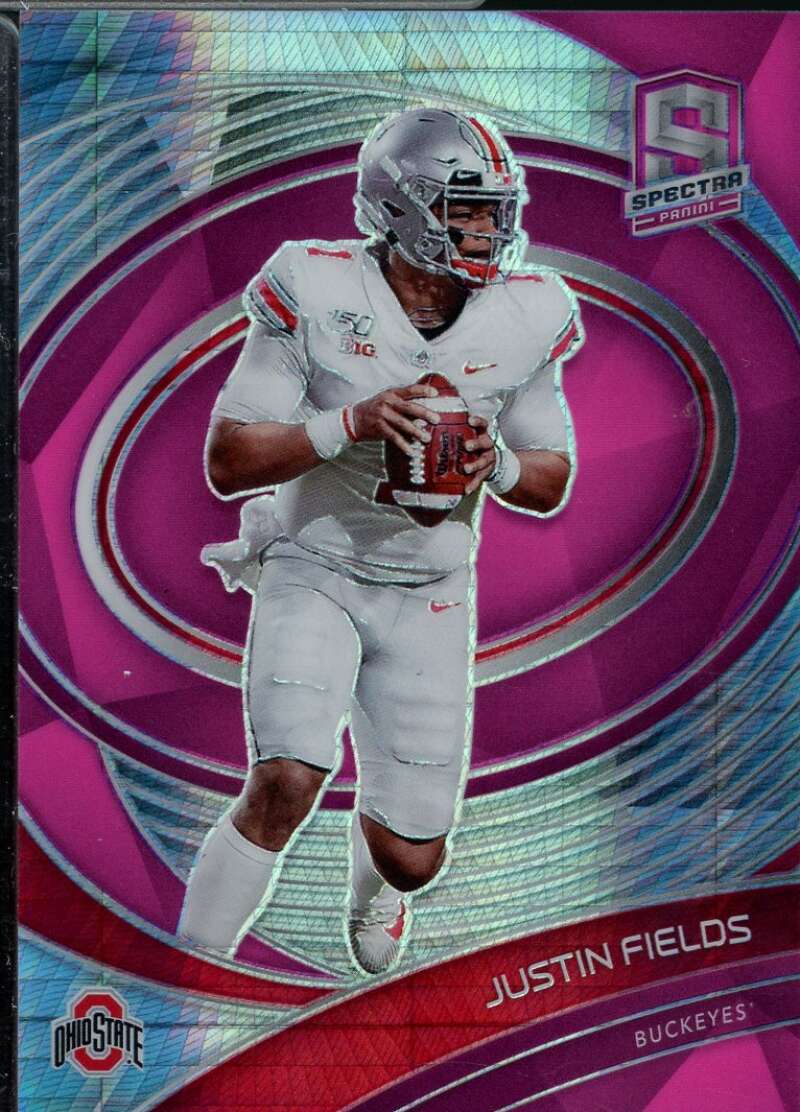 Justin Fields Card 2022 Panini Chronicles Draft Picks Spectra Neon Pink #52  Image 1