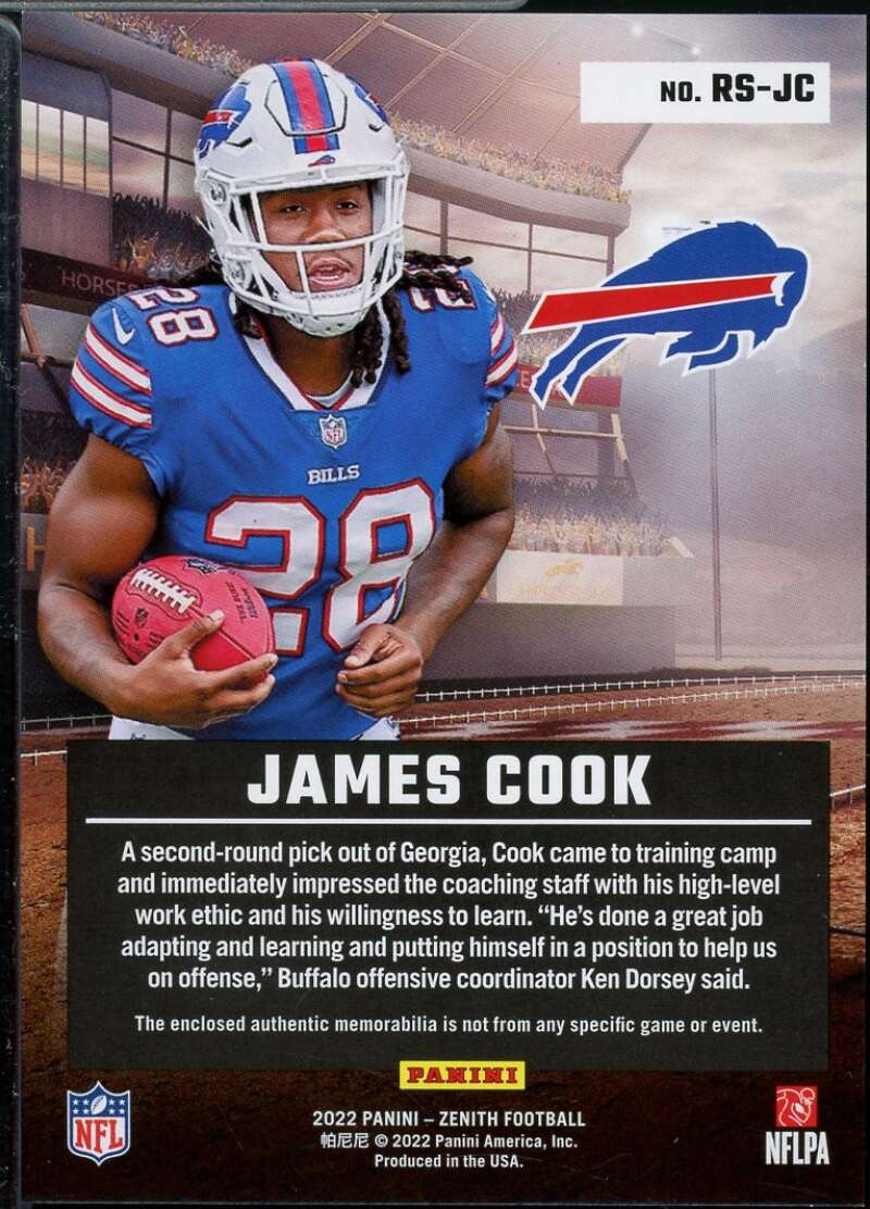 James Cook Rookie Card 2022 Zenith Rookie Stallions Materials #15  Image 2