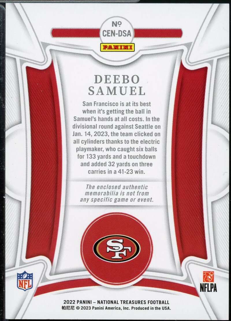 Deebo Samuel Rookie 2022 Panini National Treasures Century Materials Gold #58  Image 2
