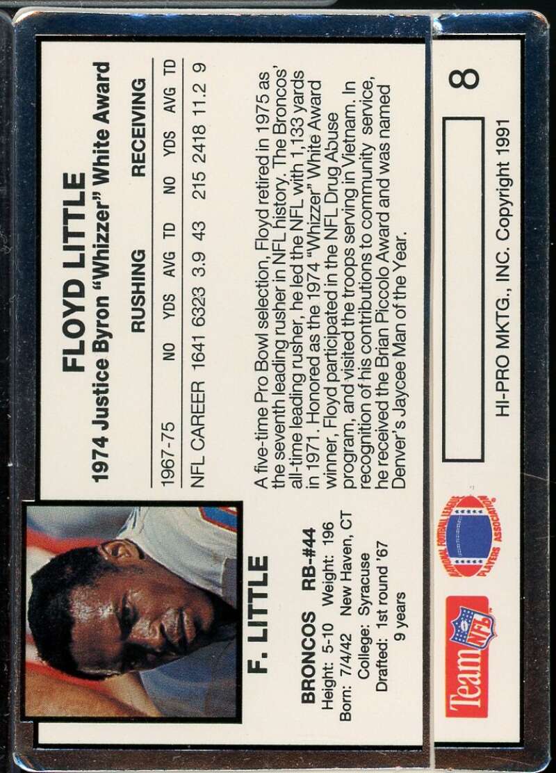 Floyd Little Card 1991 Action Packed Whizzer White Award #8  Image 2