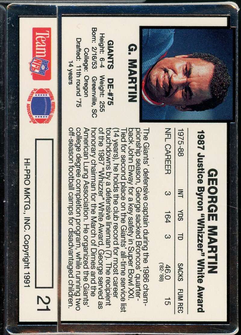 George Martin Card 1991 Action Packed Whizzer White Award #21  Image 2