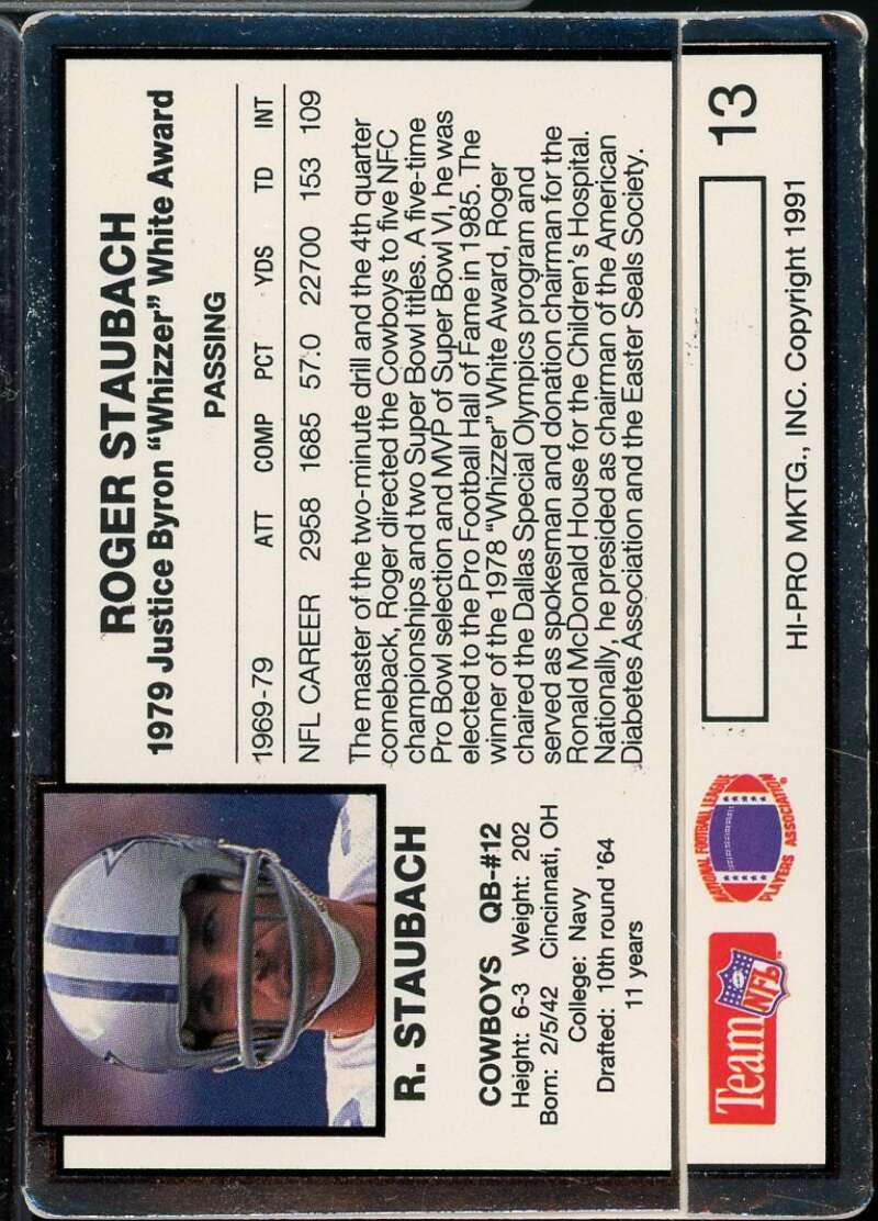 Roger Staubach Card 1991 Action Packed Whizzer White Award #13  Image 2