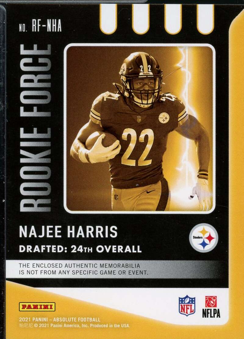 Najee Harris Card 2021 Absolute Rookie Force Jerseys #11  Image 2