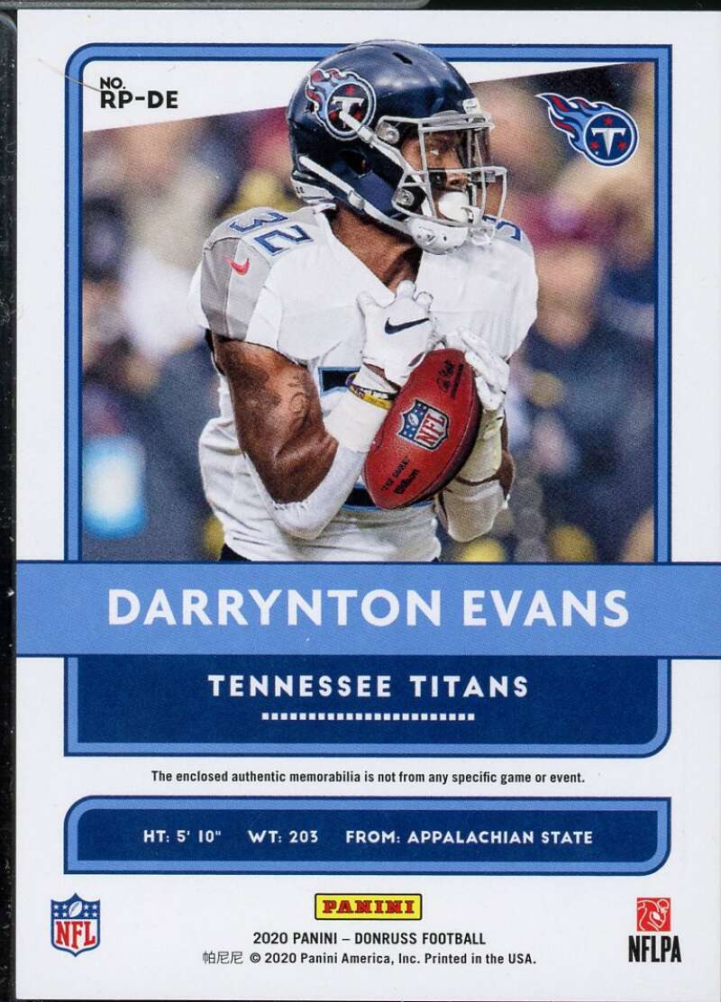 Darrynton Evans Card 2020 Donruss Rookie Phenom Jerseys Prime #33  Image 2