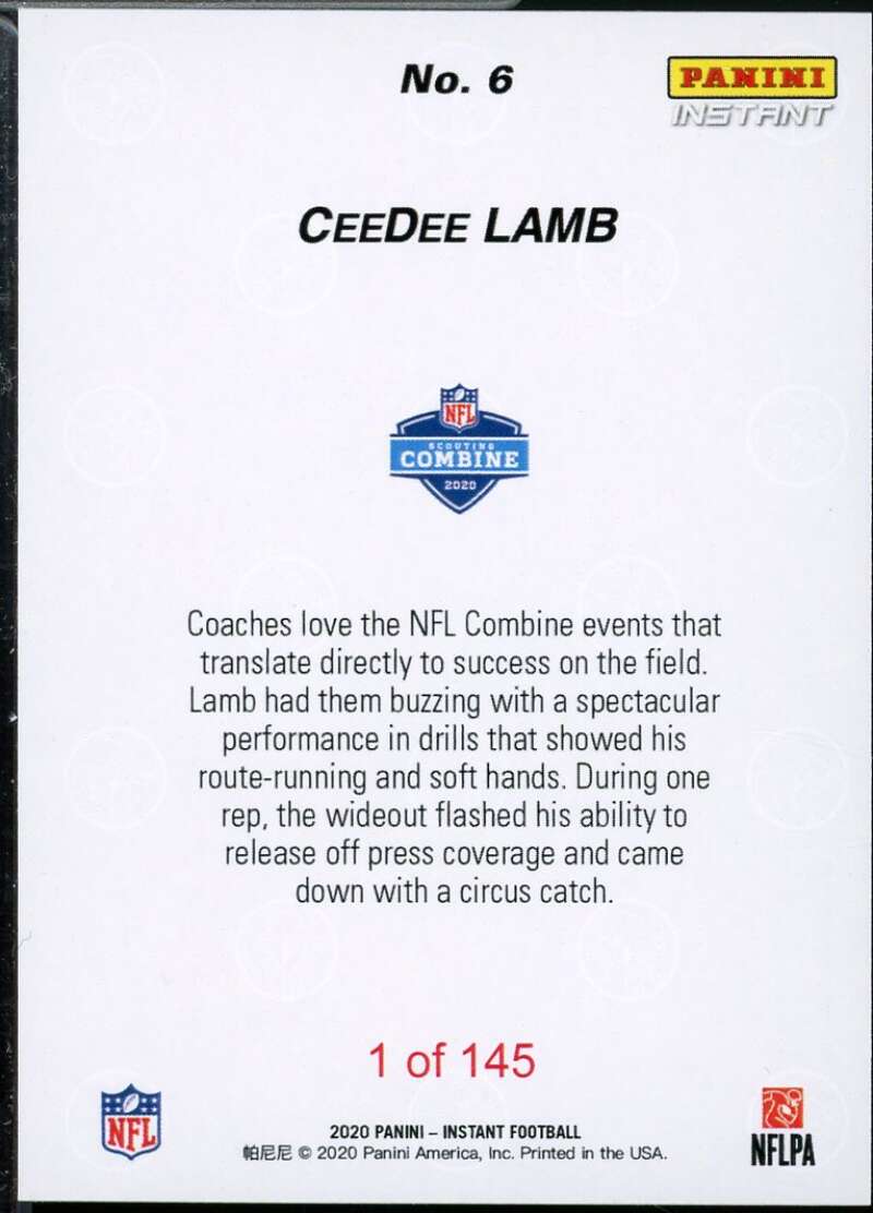 CeeDee Lamb Rookie Card 2020 Panini Instant NFL Scouting Combine #6  Image 2