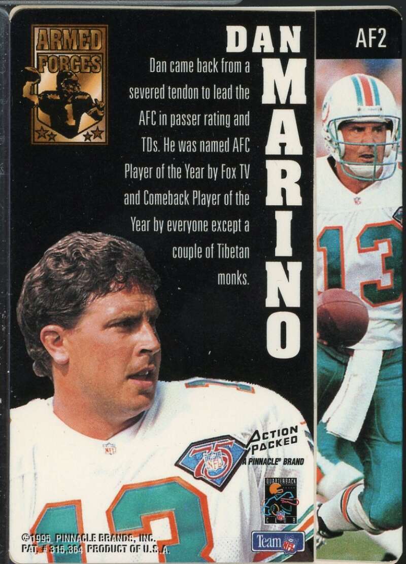 Dan Marino Card 1995 Action Packed Armed Forces #AF2  Image 2