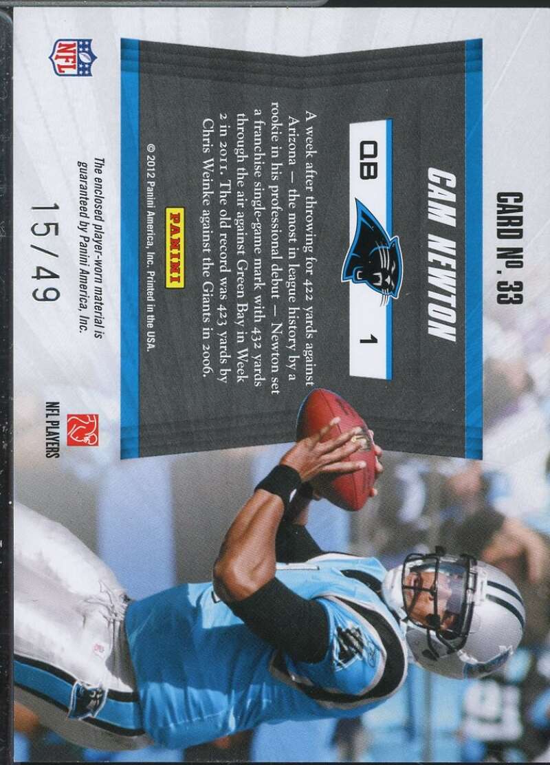 Cam Newton Rookie Card 2011 Totally Certified Future Materials Prime #33  Image 2