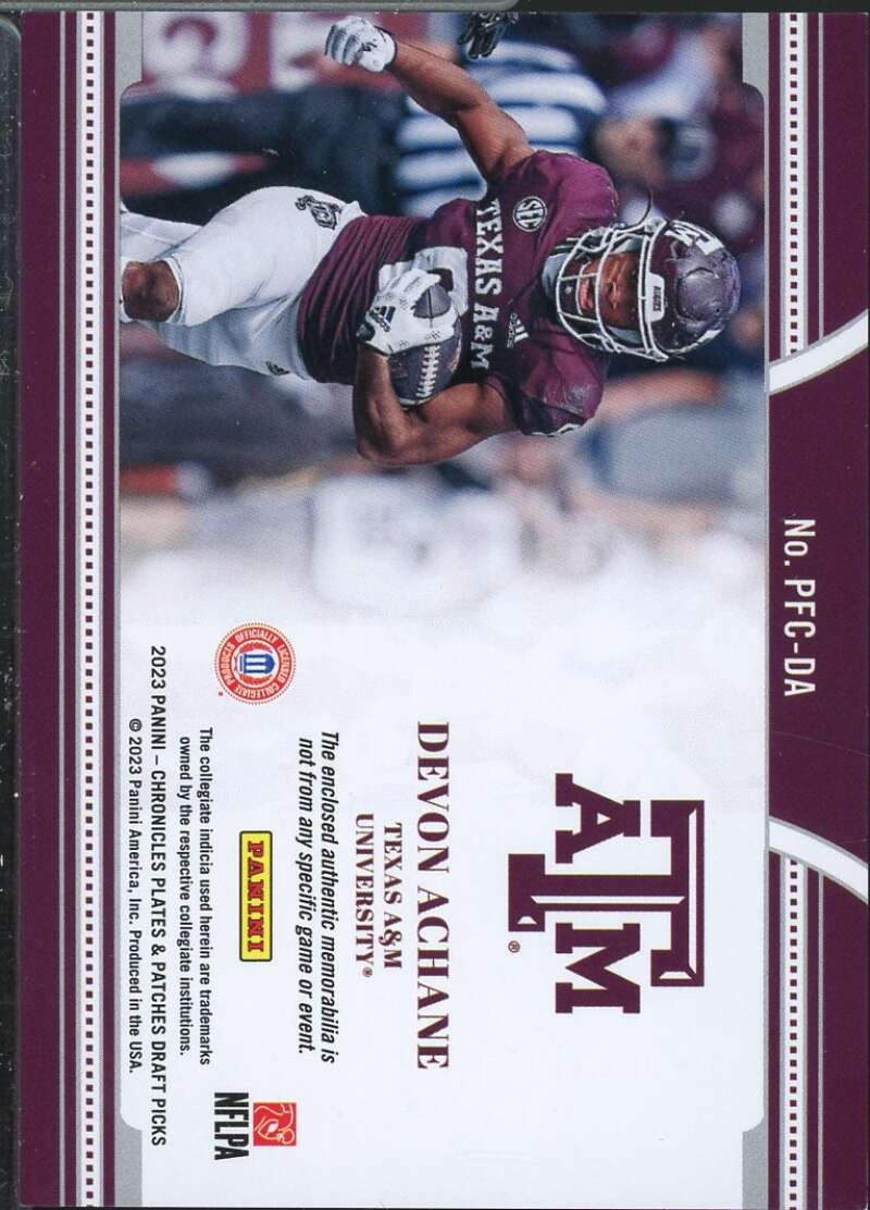 De'Von Achane 2023 Chronicles Draft Picks Plates Patches Full Coverage JSY #10  Image 2