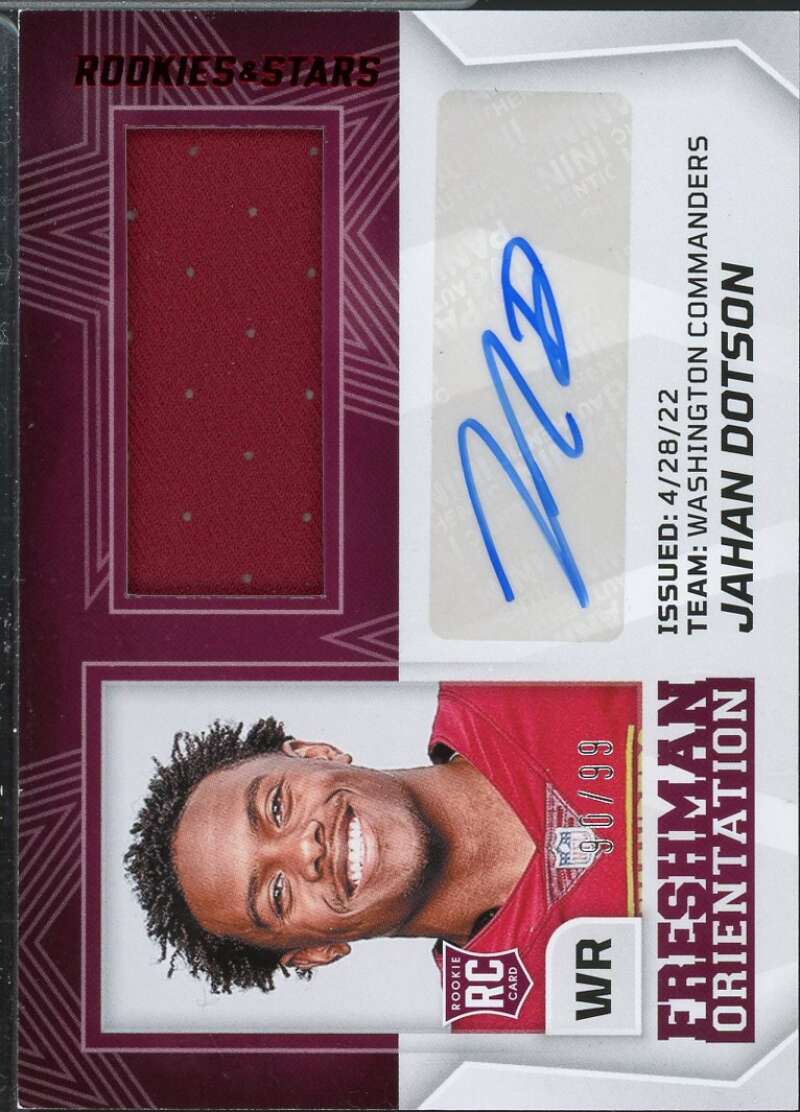 Jahan Dotson Card 2022 Rookies Stars Freshman Orientation Jersey Autographs #11  Image 1