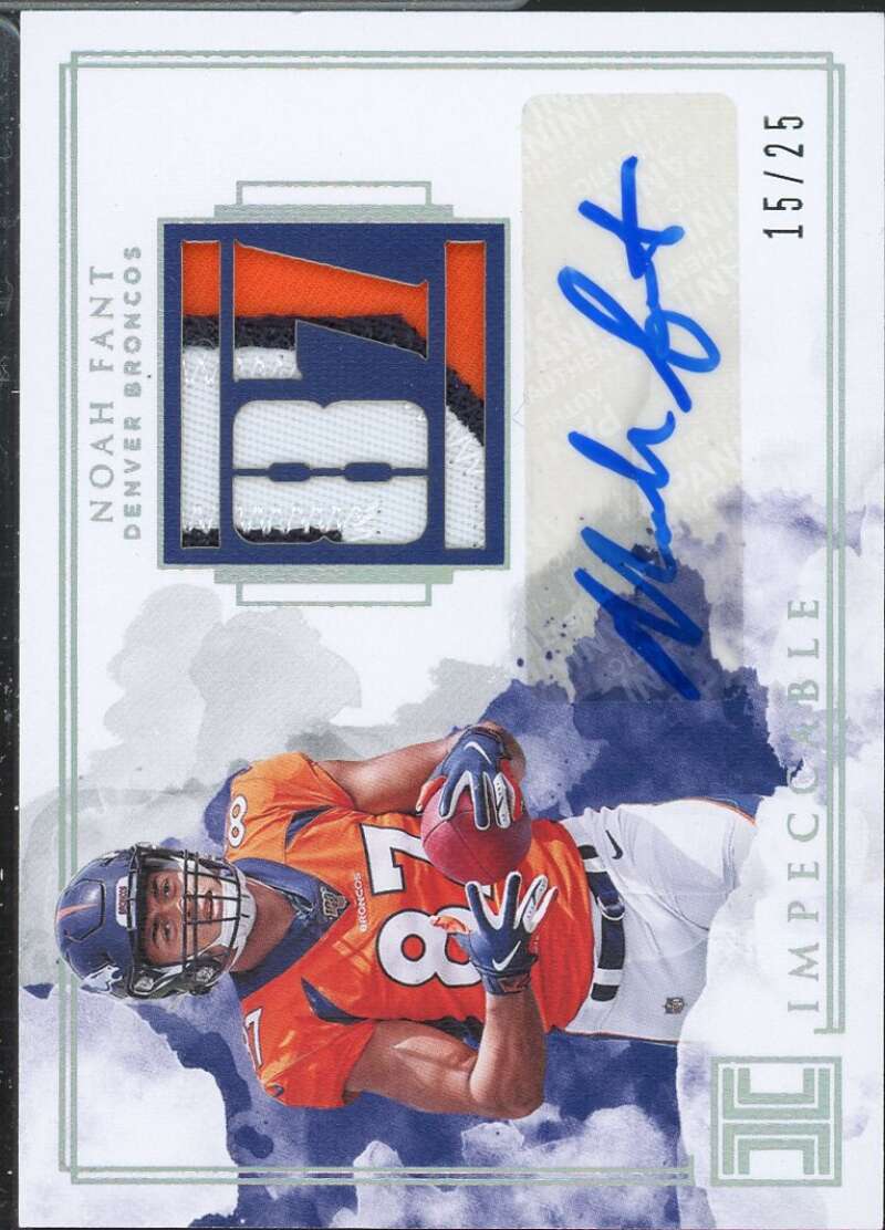 Noah Fant Card 2019 Panini Impeccable Rookie Numbers Patch Autographs Silver #5  Image 1