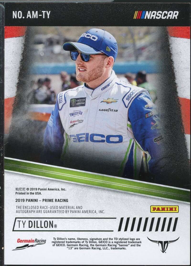 Ty Dillon Card 2019 Panini Prime Autograph Materials #21  Image 2