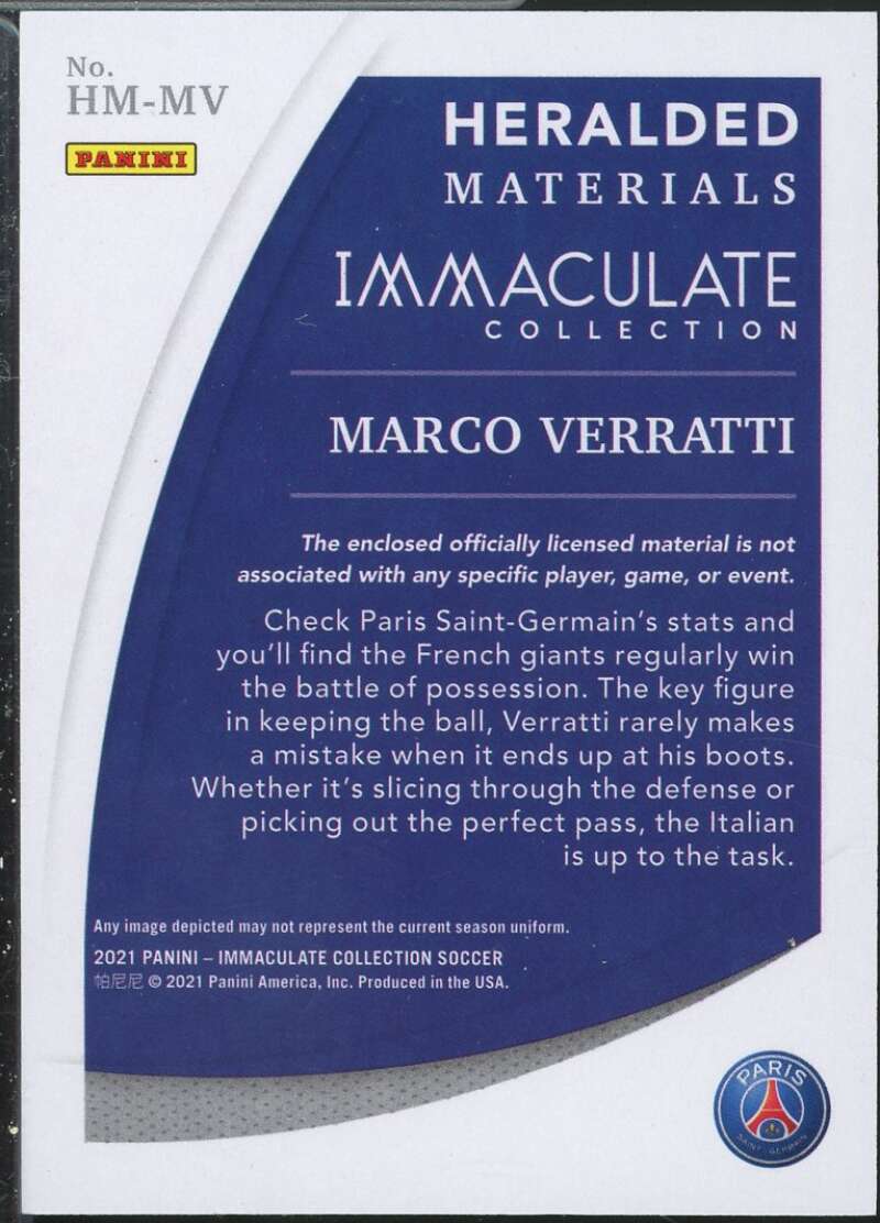 Marco Verratti Card 2021 Immaculate Collection Heralded Materials #24  Image 2