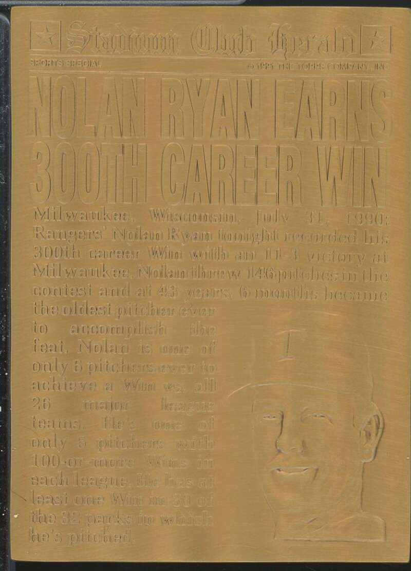 Nolan Ryan Bronze Medal Card 1991 Stadium Club Charter Member #NNO  Image 2