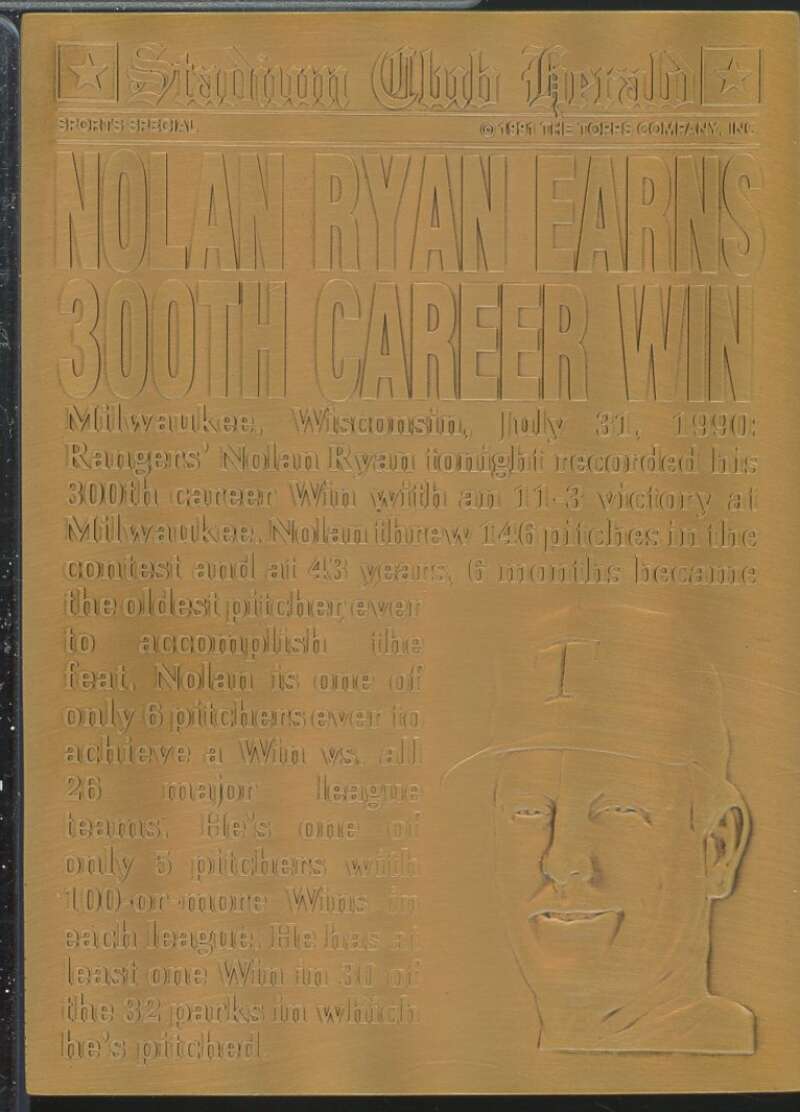 Nolan Ryan Bronze Medal Card 1991 Stadium Club Charter Member #NNO  Image 2