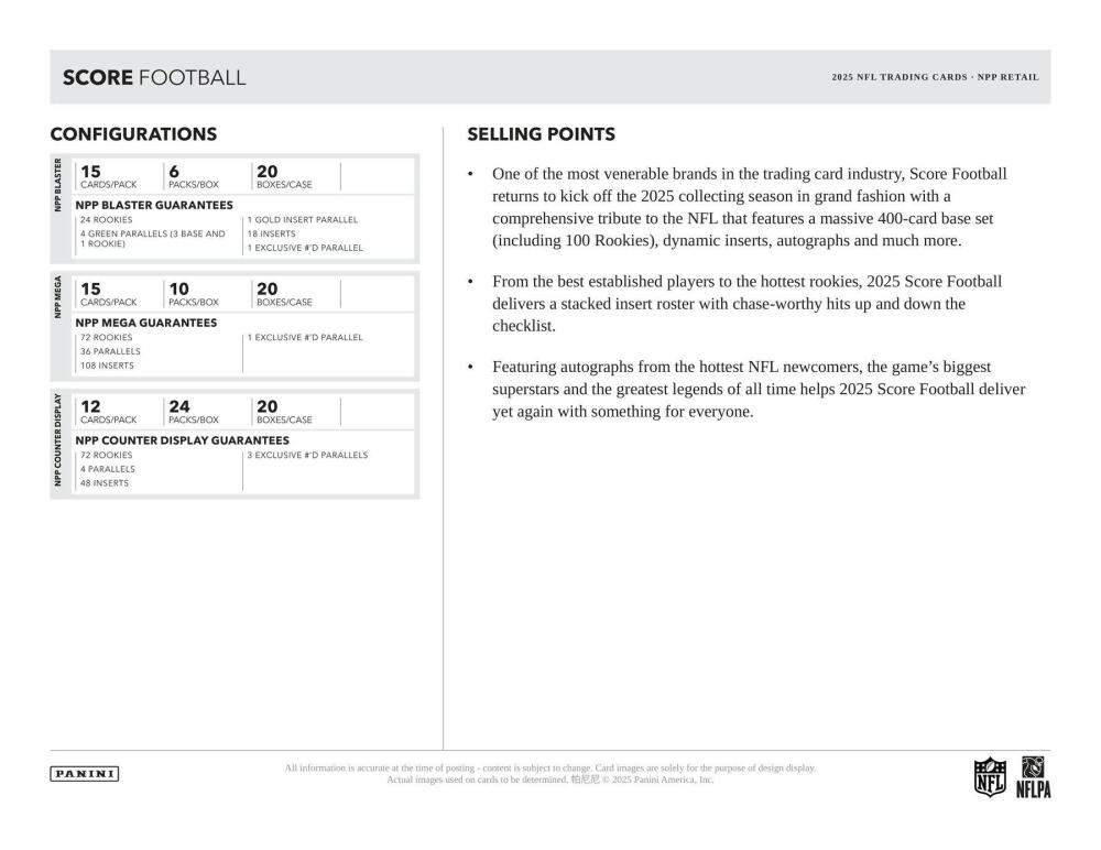 2025 Panini Score Football Mega Box  Signature Green (Square) Image 6