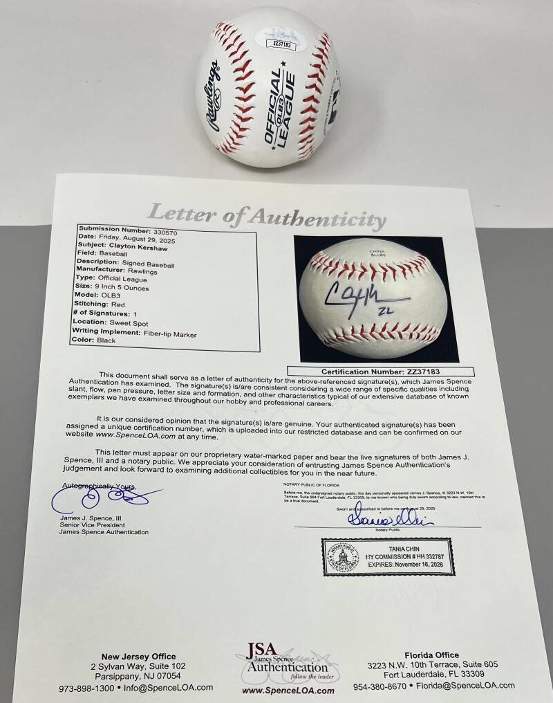 Clayton Kershaw Autograph Signed Official Major League Ball JSA Authentic  Image 2