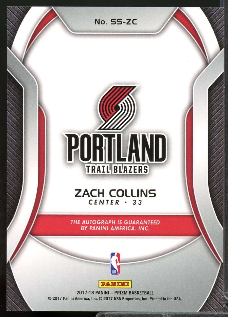 Zach Collins Rookie 2017-18 Panini Prizm Sensational Signatures Autograph #8  Image 2