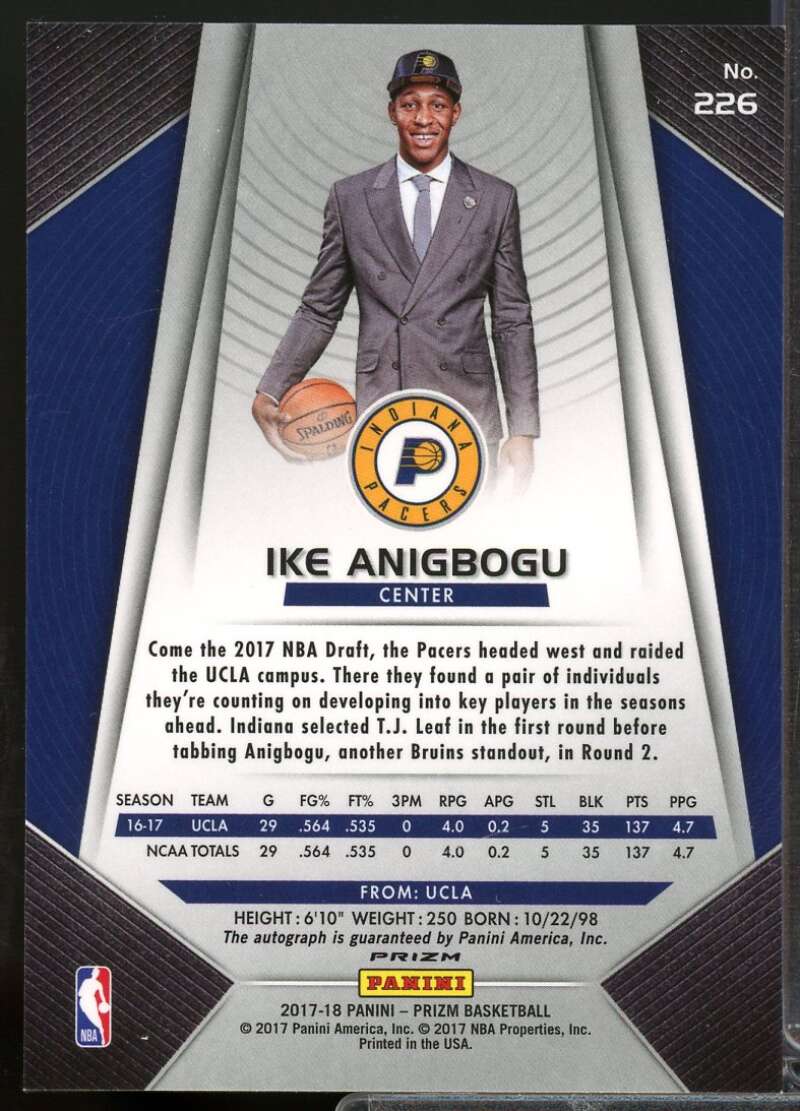 Ike Anigbogu Card 2017-18 Panini Prizm Autographs Silver #226  Image 2
