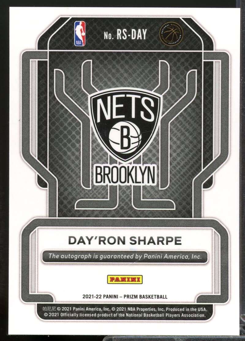 Day'Ron Sharpe Card 2021-22 Panini Prizm Rookie Signatures Autograph #29  Image 2