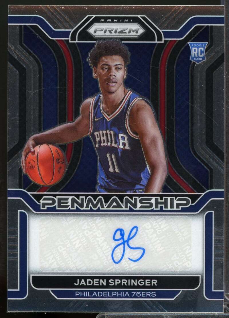 Jaden Springer Card 2021-22 Panini Prizm Rookie Penmanship Autograph #28  Image 1