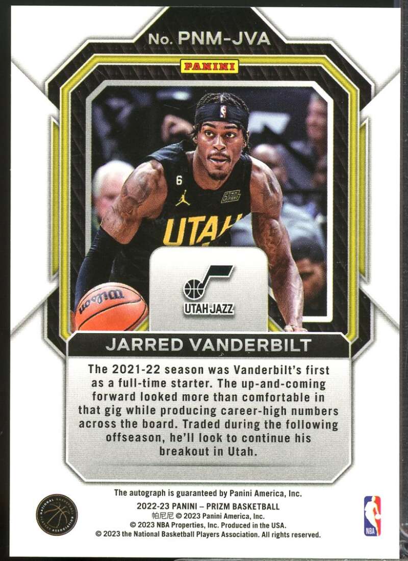 Jarred Vanderbilt Card 2022-23 Panini Prizm Penmanship Autograph #13  Image 2