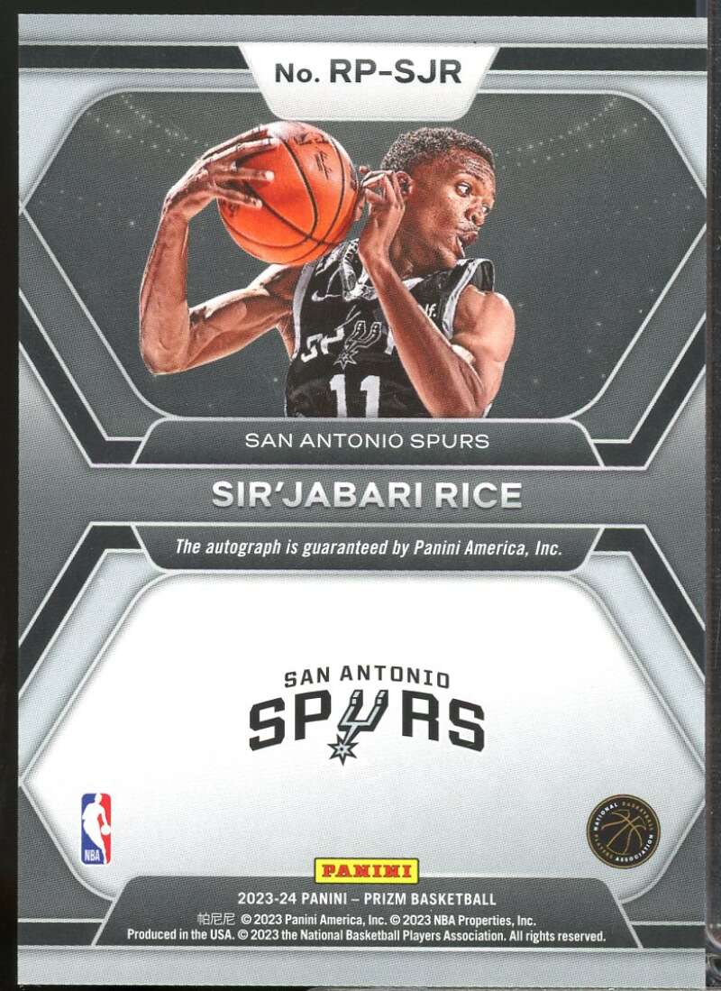 Sir'Jabari Rice Card 2023-24 Panini Prizm Rookie Penmanship Autograph #26  Image 2