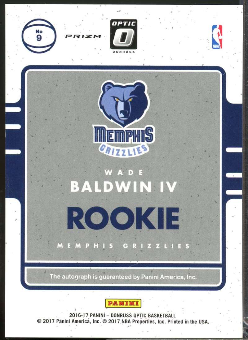 Wade Baldwin IV Card 2016-17 Donruss Optic Rookie Signatures Autograph Holo #9  Image 2